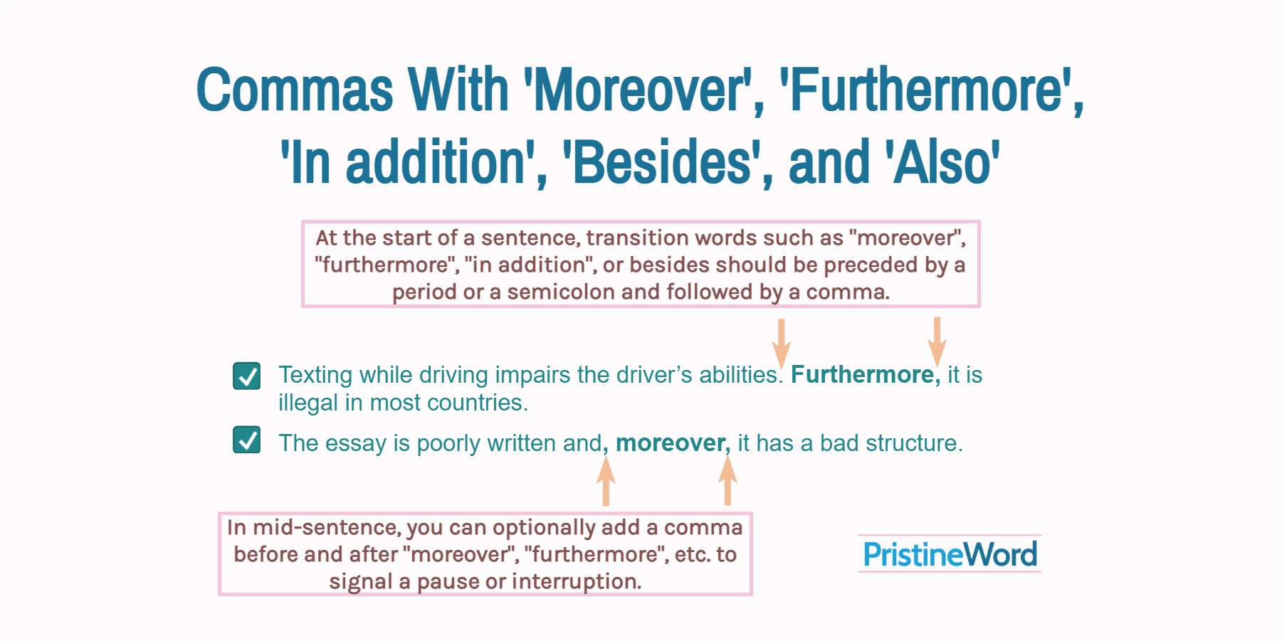 Commas With 'Moreover', 'Furthermore', 'In addition', 'Besides', and 'Also'