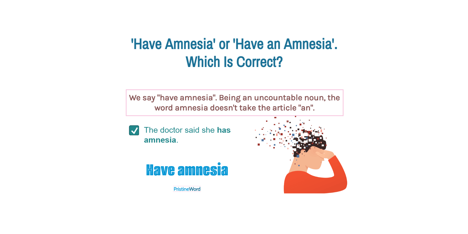 Have Amnesia or Have an Amnesia. Which Is Correct?