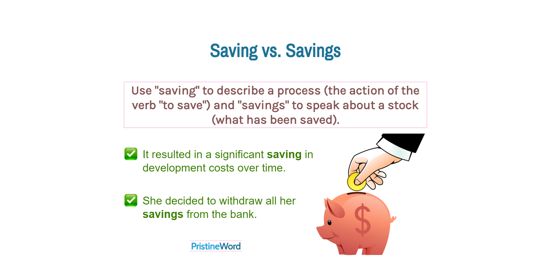 'Saving' vs. 'Savings'. What's the Difference?