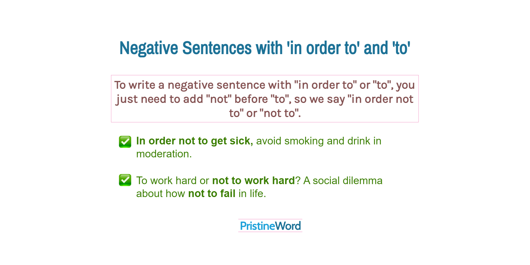 Negative Sentences with 'In order to' and 'To'