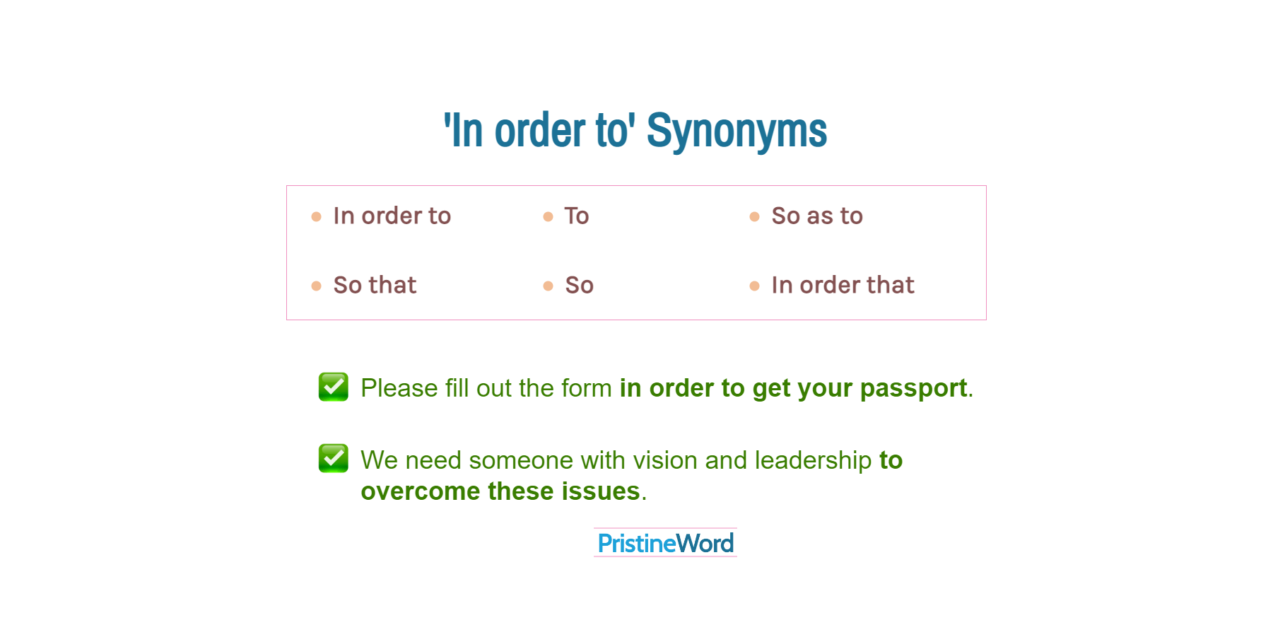 'In order to' Synonyms