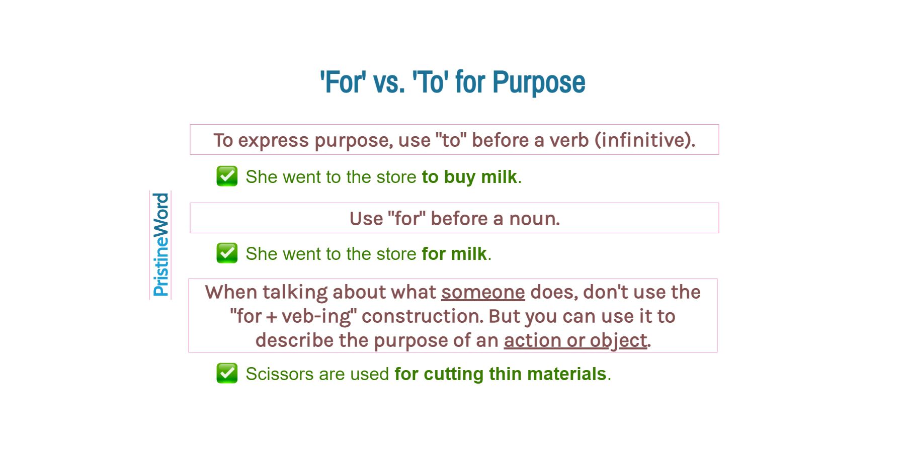 'For' vs. 'To' for Purpose