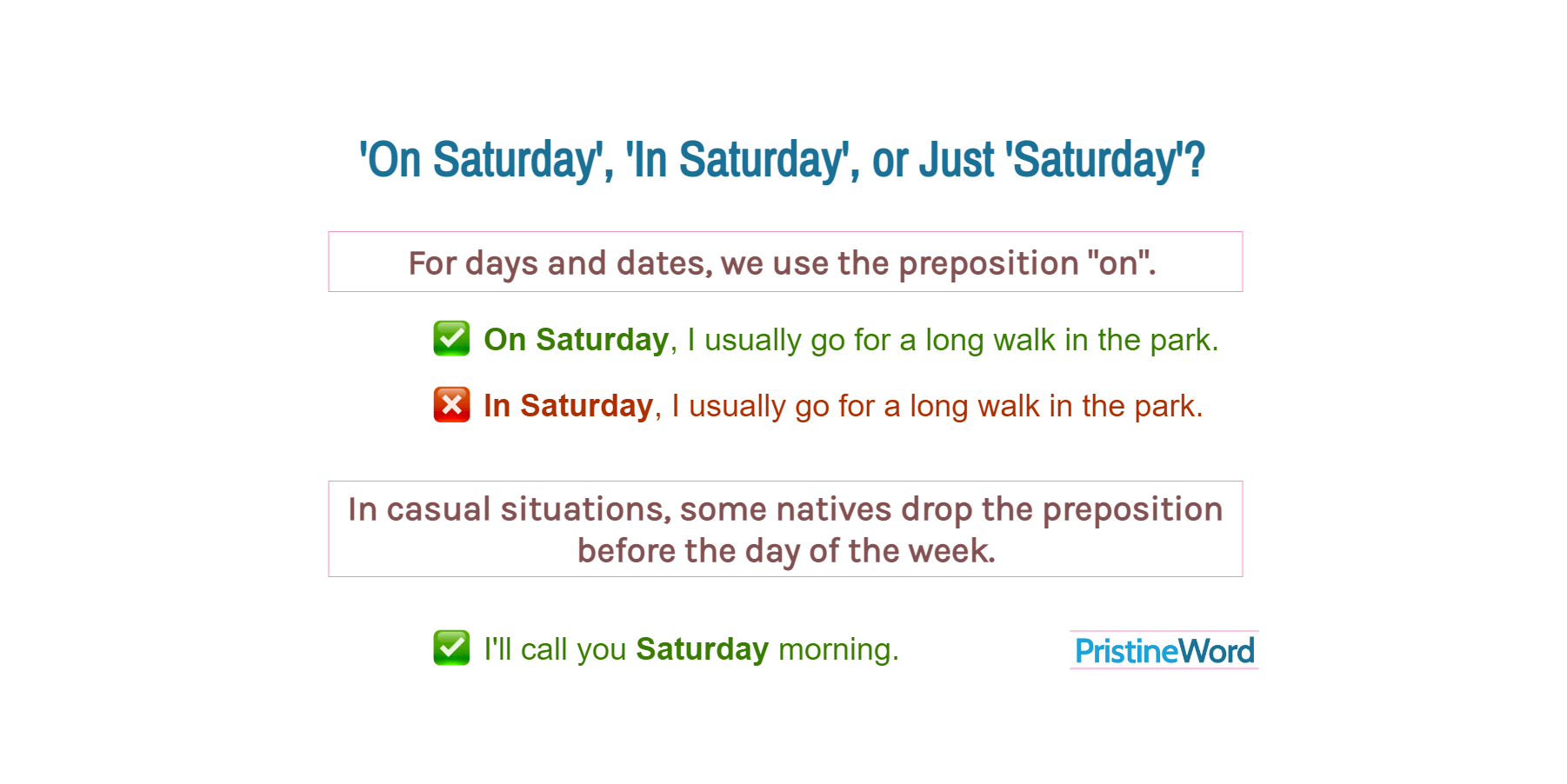 'On Saturday', 'In Saturday', or Just 'Saturday'?